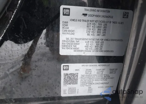 2021 Chevrolet Silverado 1500 4Wd Short Bed Custom z USA, uszkodzony, nr VIN 1GCPYBEK1MZ442512